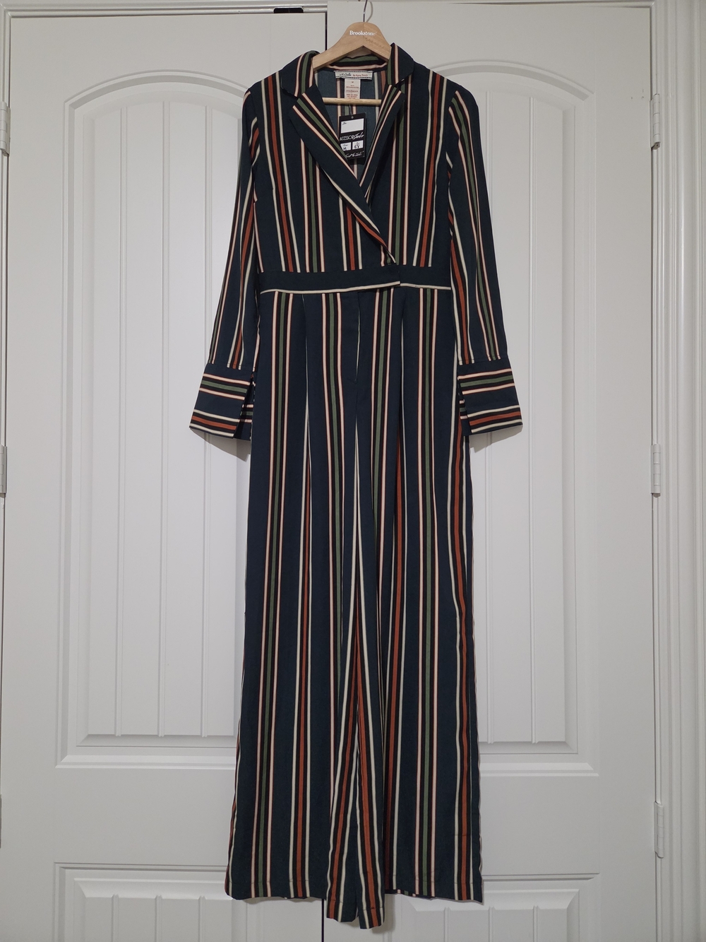 Striped Hunter Green Jumpsuit with Multicolor Vertical Stripes
